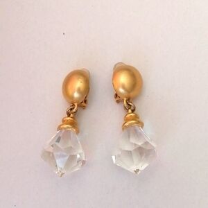 Vintage 1980s Couture Lucite Crystal Shape Runway Statement Goldtone Earrings